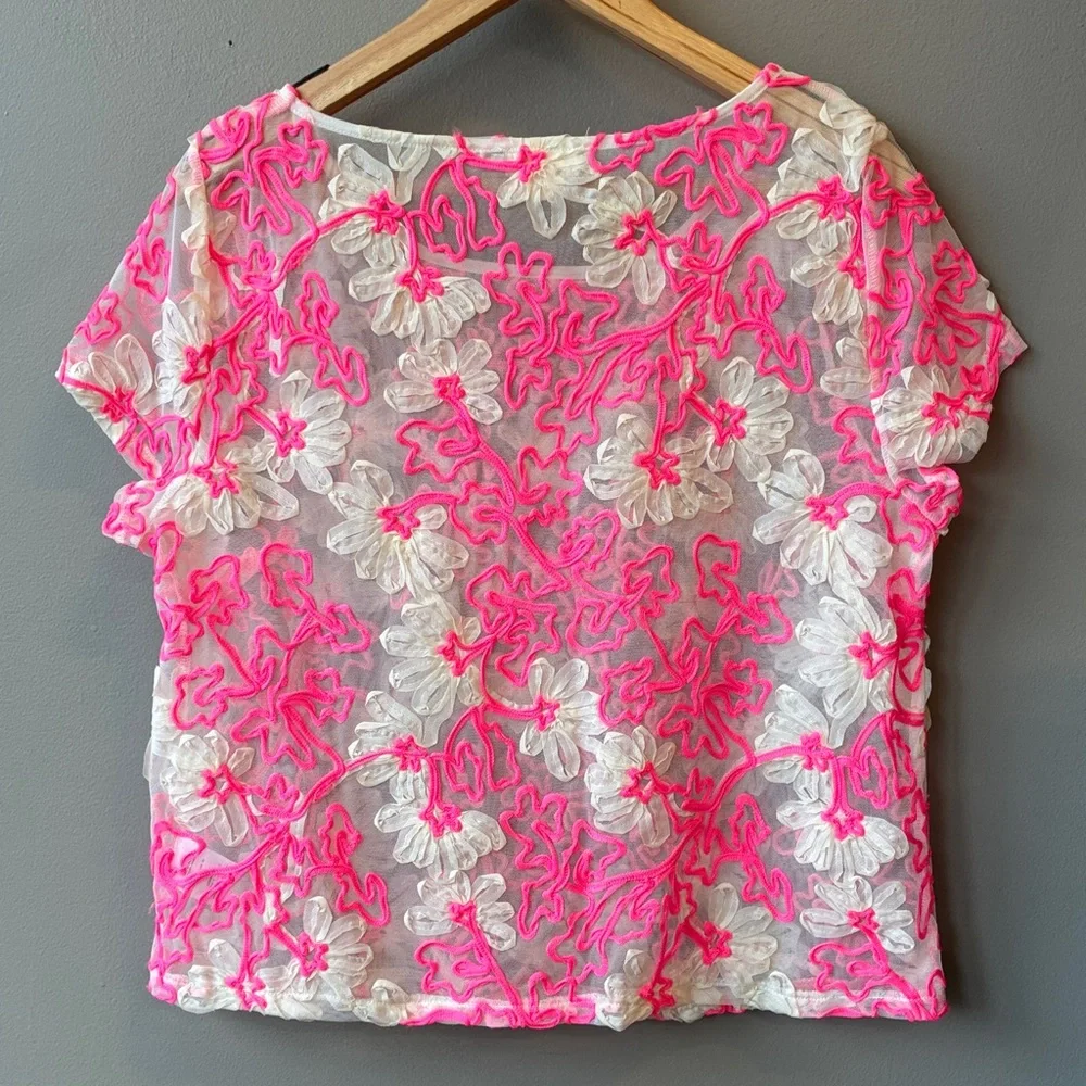 Anthropologie Meadow Rue Cherry Blossom Pink Floral Lace Blouse - Picture 6 of 7